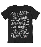 Womens t shirts She is clothed in strength - oldprophet.com